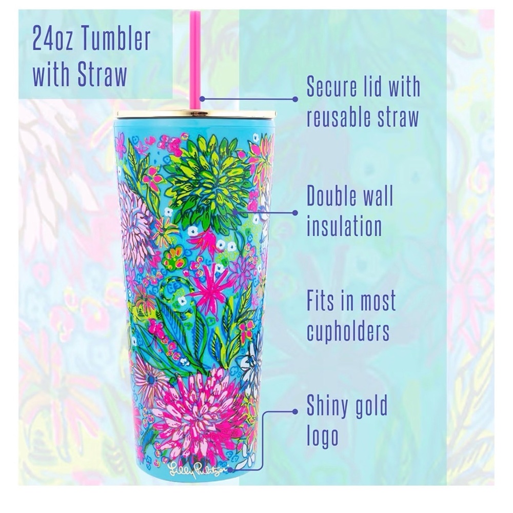 Lilly Pulitzer Tumbler with Lid and Reusable Straw, Walking on Sunshine